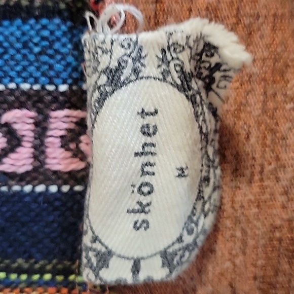 SKONET Hoodie Lace Up Pullover Aztec Trim Pockets Casual Top M Designer Y2K 90's - Picture 4 of 5